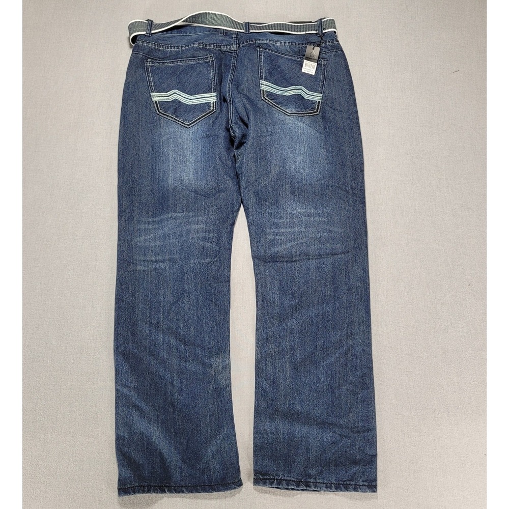 SWISS CROSS Jeans Belted Men's Straight Leg Embroidered Medium Wash Denim 40X32